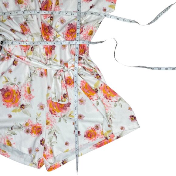 Cosmic Beauty Floral V-Neck Belted Elastic Waist Butterfly Sleeve Romper L-XL - Picture 7 of 9